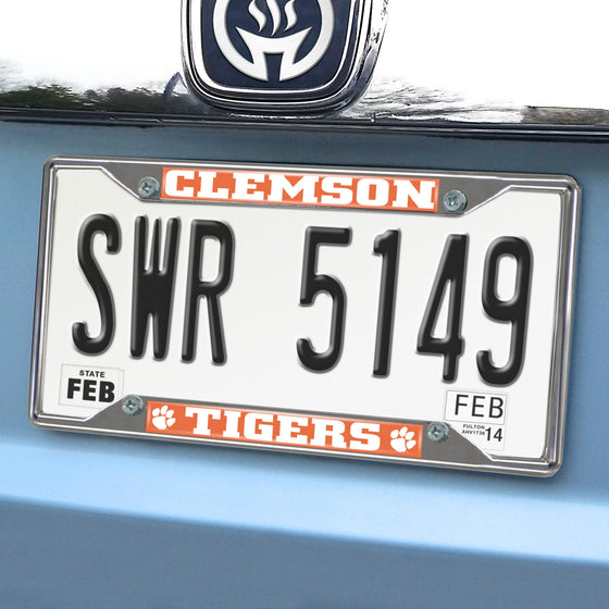 Clemson Tigers Chrome Metal License Plate Frame, 6.25in x 12.25in