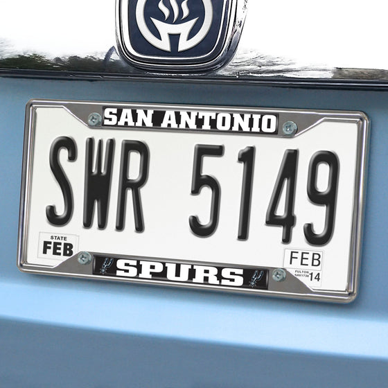 San Antonio Spurs Chrome Metal License Plate Frame, 6.25in x 12.25in