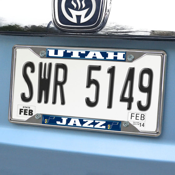Utah Jazz Chrome Metal License Plate Frame, 6.25in x 12.25in