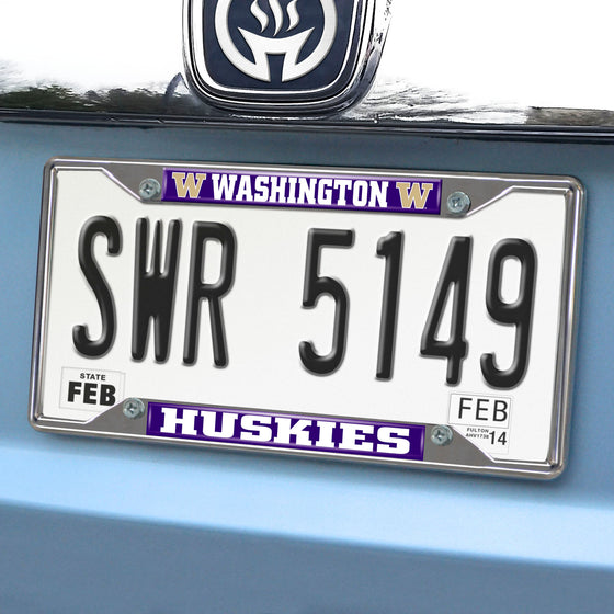 Washington Huskies Chrome Metal License Plate Frame, 6.25in x 12.25in