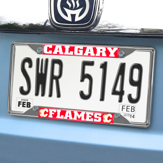 Calgary Flames Chrome Metal License Plate Frame, 6.25in x 12.25in