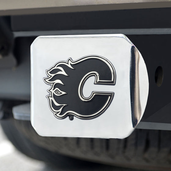 Calgary Flames Chrome Metal Hitch Cover with Chrome Metal 3D Emblem