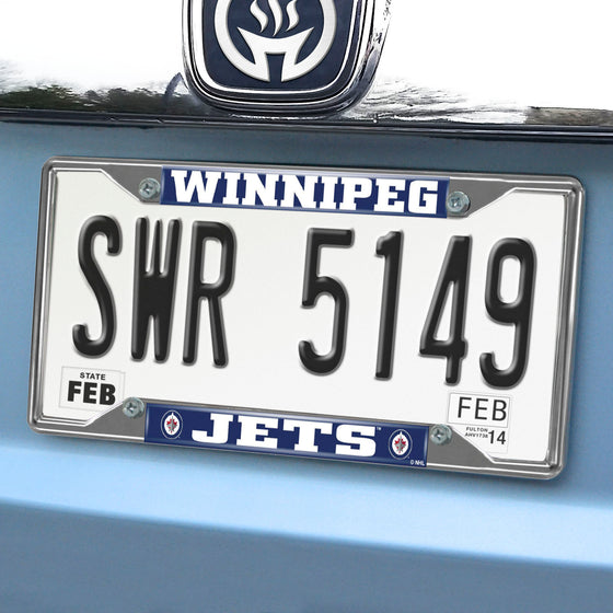 Winnipeg Jets Chrome Metal License Plate Frame, 6.25in x 12.25in