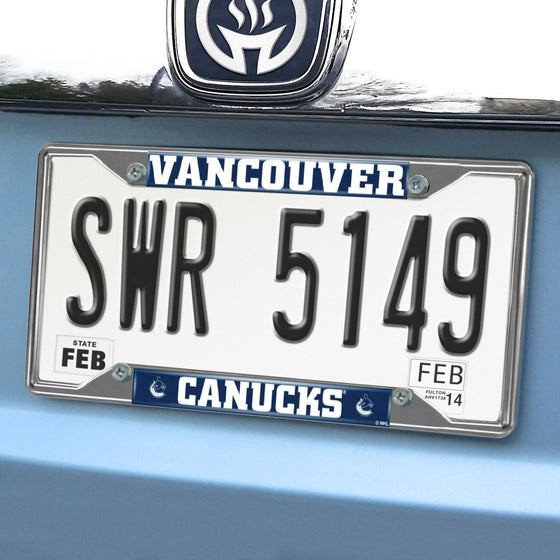 Vancouver Canucks Chrome Metal License Plate Frame, 6.25in x 12.25in
