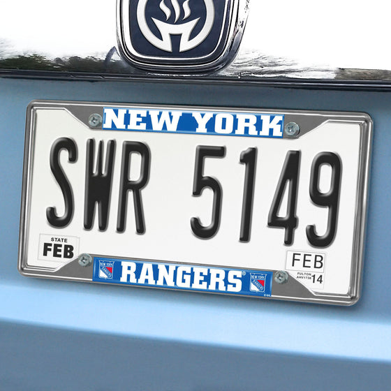 New York Rangers Chrome Metal License Plate Frame, 6.25in x 12.25in
