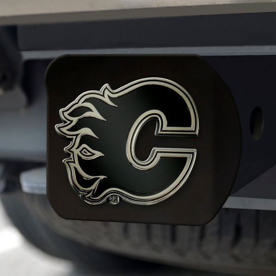 Calgary Flames Black Metal Hitch Cover with Metal Chrome 3D Emblem