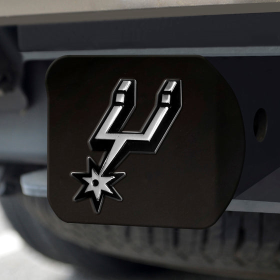 San Antonio Spurs Black Metal Hitch Cover with Metal Chrome 3D Emblem