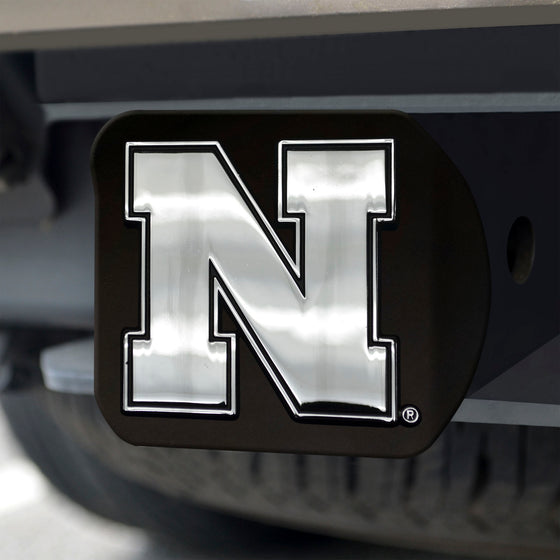 Nebraska Cornhuskers Black Metal Hitch Cover with Metal Chrome 3D Emblem
