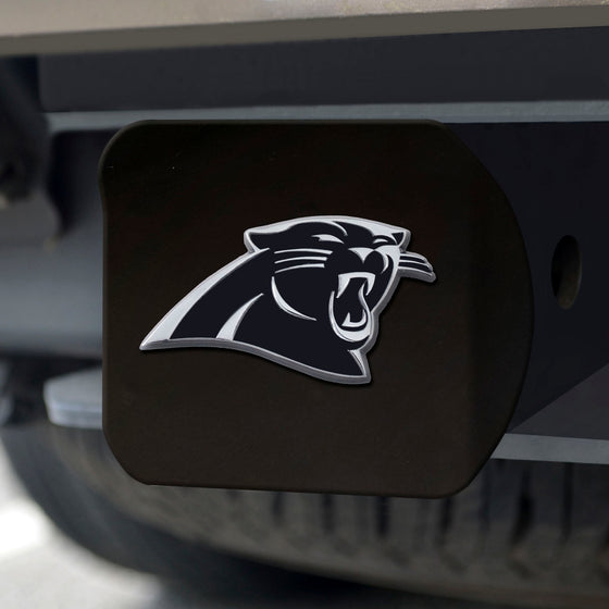 Carolina Panthers Black Metal Hitch Cover with Metal Chrome 3D Emblem