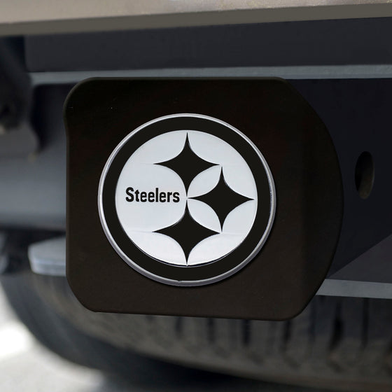 Pittsburgh Steelers Black Metal Hitch Cover with Metal Chrome 3D Emblem