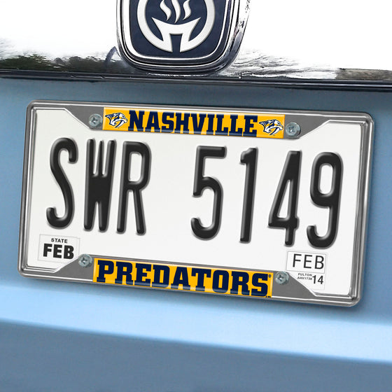 Nashville Predators Chrome Metal License Plate Frame, 6.25in x 12.25in