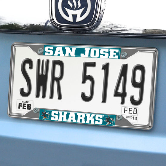 San Jose Sharks Chrome Metal License Plate Frame, 6.25in x 12.25in