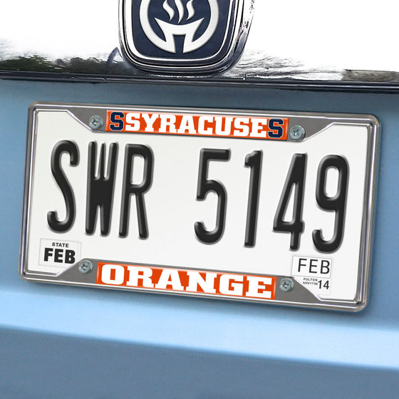 Syracuse Orange Chrome Metal License Plate Frame, 6.25in x 12.25in