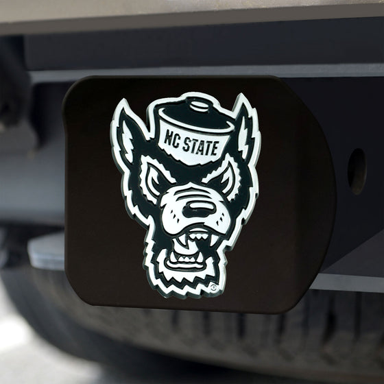 NC State Wolfpack Black Metal Hitch Cover with Metal Chrome 3D Emblem