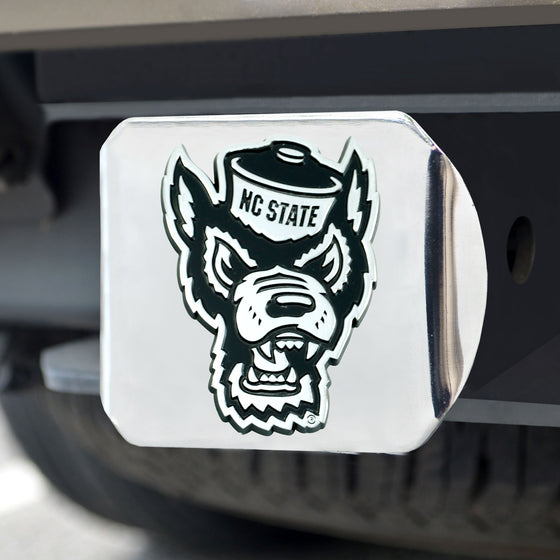 NC State Wolfpack Chrome Metal Hitch Cover with Chrome Metal 3D Emblem