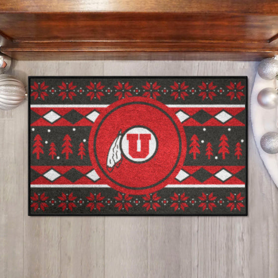 Utah Utes Holiday Sweater Starter Mat Accent Rug - 19in. x 30in.