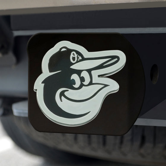 Baltimore Orioles Black Metal Hitch Cover with Metal Chrome 3D Emblem