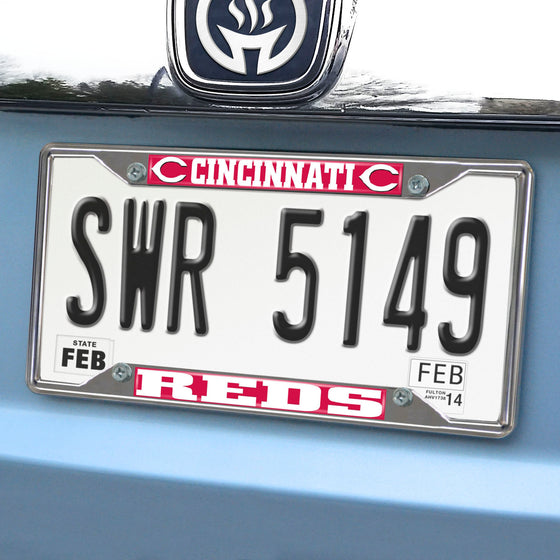 Cincinnati Reds Chrome Metal License Plate Frame, 6.25in x 12.25in