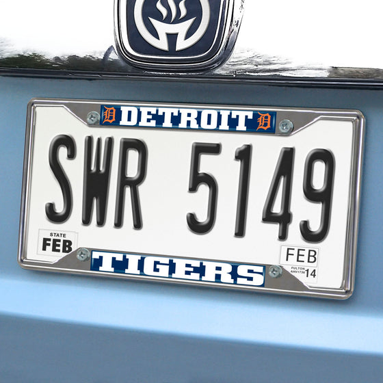 Detroit Tigers Chrome Metal License Plate Frame, 6.25in x 12.25in