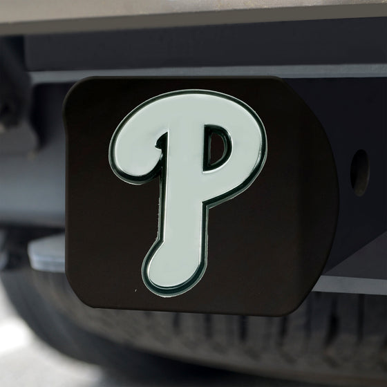 Philadelphia Phillies Black Metal Hitch Cover with Metal Chrome 3D Emblem