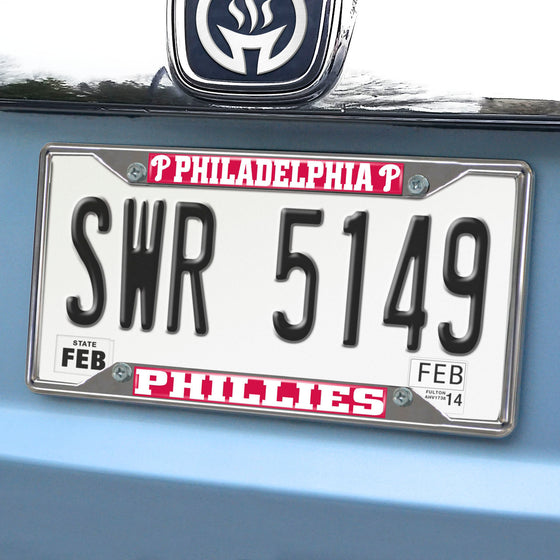 Philadelphia Phillies Chrome Metal License Plate Frame, 6.25in x 12.25in