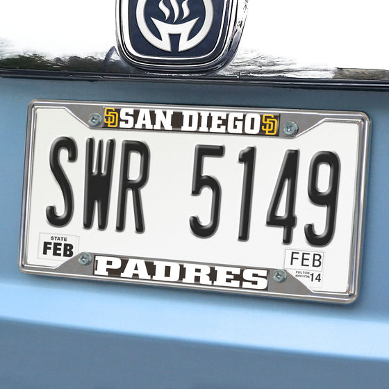 San Diego Padres Chrome Metal License Plate Frame, 6.25in x 12.25in