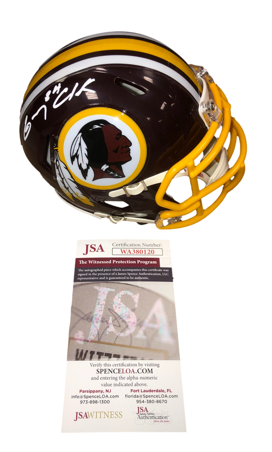 Washington Redskins Ricky Sanders Gary Clark Signed Auto Maroon Mini Helmet - JSA W COA - 757 Sports Collectibles