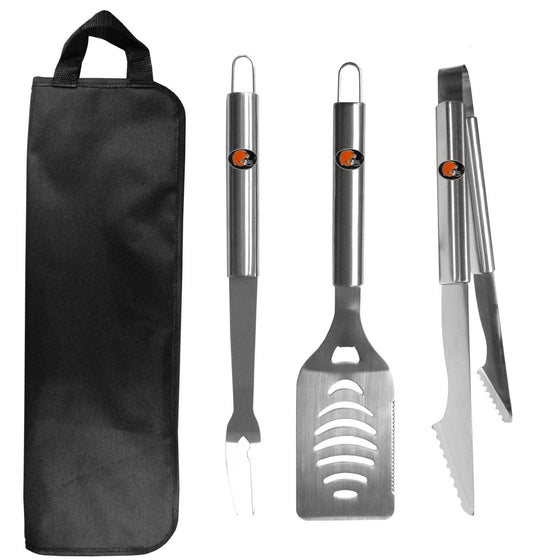 Cleveland Browns 3 pc Stainless Steel BBQ Set with Bag (SSKG) - 757 Sports Collectibles