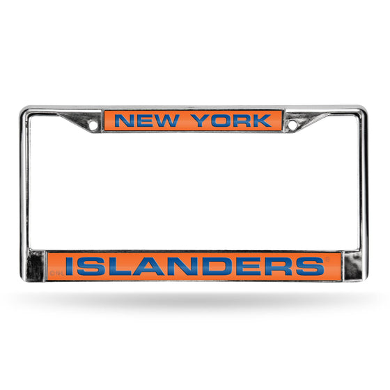 NEW YORK ISLANDERS LASER CHROME FRAME  - ORANGE BACKGROUND WITH ROYAL LETTERS (Rico) - 757 Sports Collectibles