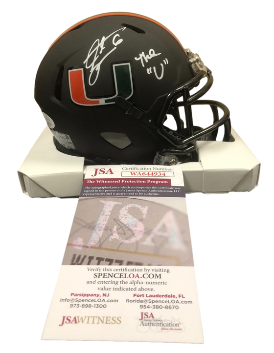 Miami Hurricanes Santana Moss Signed Autograph Miami Nights Mini Helmet - JSA W COA - 757 Sports Collectibles