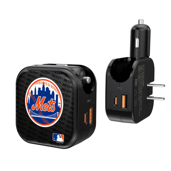 New York Mets Blackletter 2 in 1 USB A/C Charger - 757 Sports Collectibles