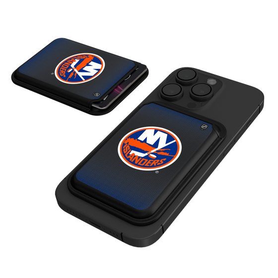 New York Islanders Linen Black Magnetic Credit Card Wallet-0