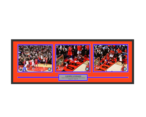Toronto Raptors Kawhi Leonard Game 7 Game Winning Buzzer Beater vs Sixers Framed 2019 Eastern Conference Champions 3 8x10 Photos 18"x40"