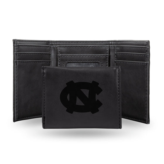 NCAA North Carolina Tar Heels Laser Engraved Black Tri-Fold Wallet   