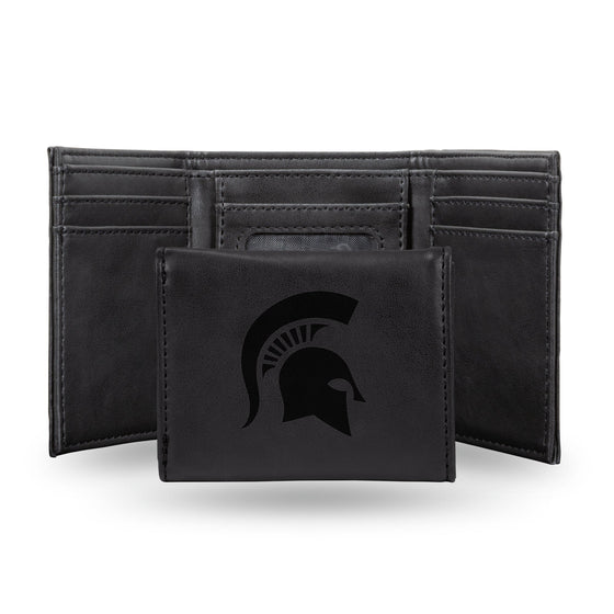 NCAA Michigan State Spartans Laser Engraved Black Tri-Fold Wallet   