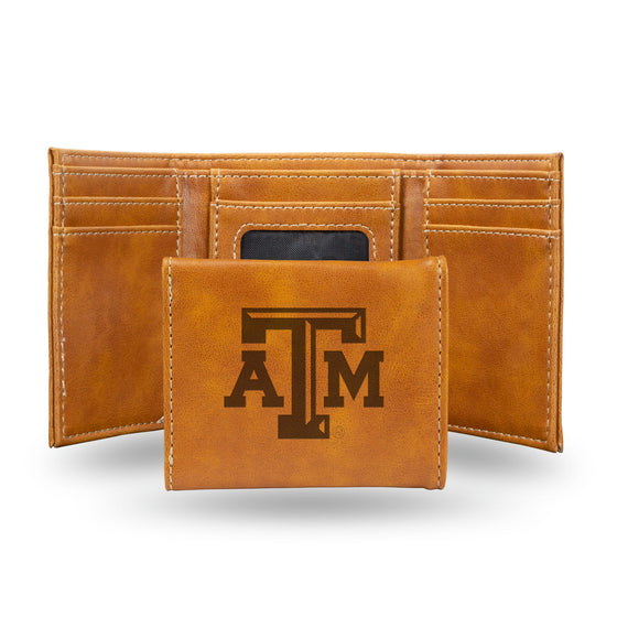 NCAA Texas A&M Aggies Laser Engraved Brown Tri-Fold Wallet   