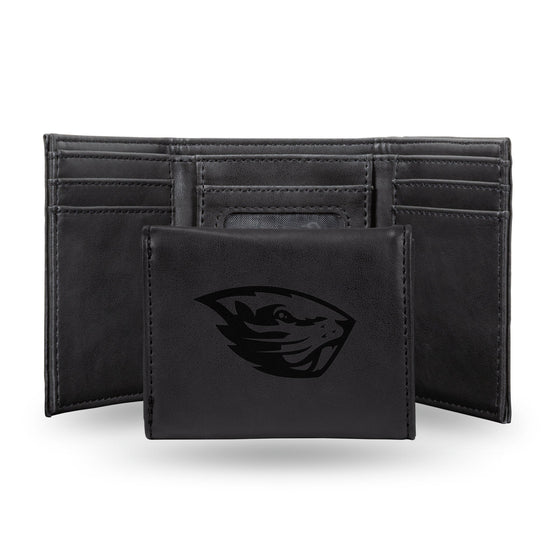 NCAA Oregon State Beavers Laser Engraved Black Tri-Fold Wallet   