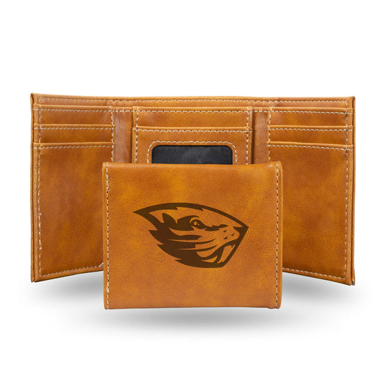 NCAA Oregon State Beavers Laser Engraved Brown Tri-Fold Wallet   