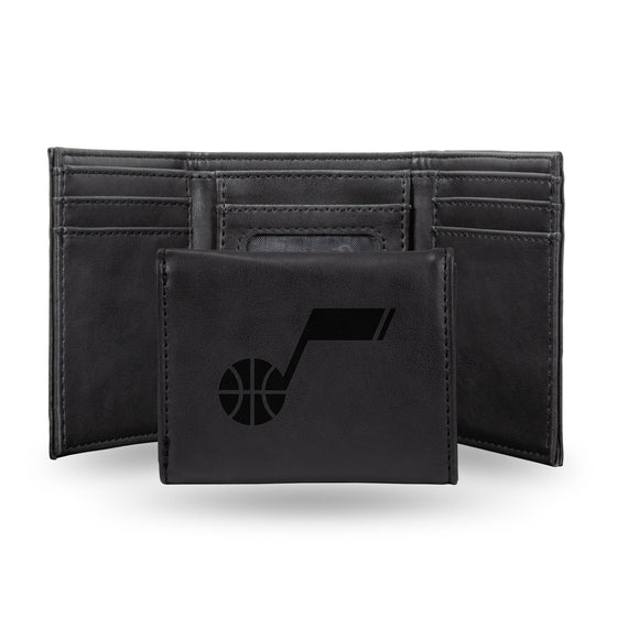 NBA Utah Jazz Laser Engraved Black Tri-Fold Wallet   