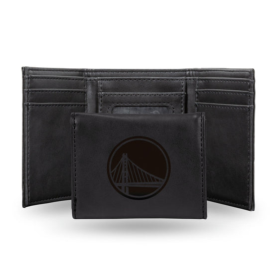 NBA Golden State Warriors Laser Engraved Black Tri-Fold Wallet   