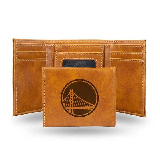 NBA Golden State Warriors Laser Engraved Brown Tri-Fold Wallet   