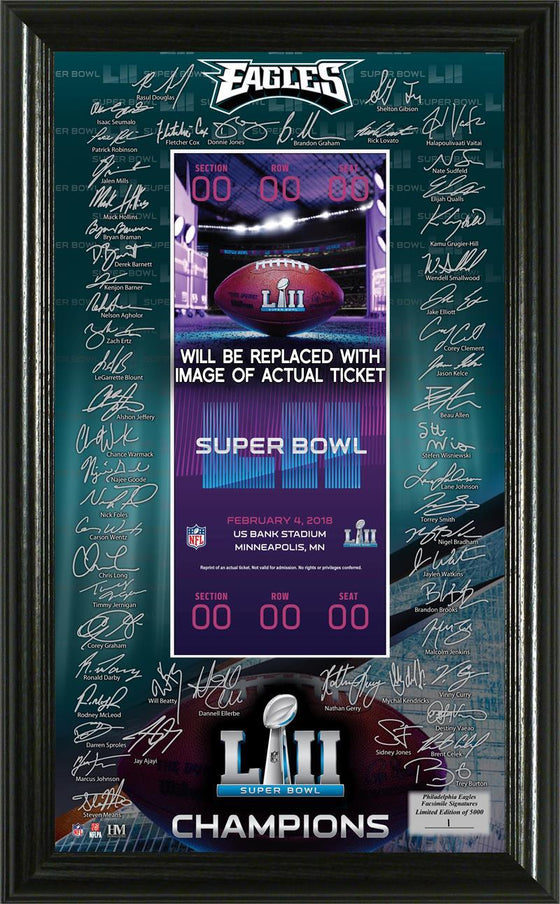 Philadelphia Eagles Super Bowl 52 Champions Signature Ticket Frame