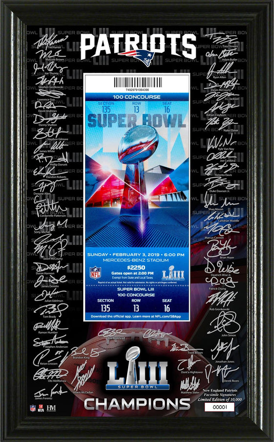 New England Patriots Super Bowl 53 Champions Signature Ticket