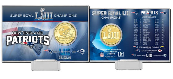 New England Patriots Super Bowl 53 Champions Bronze Coin Card