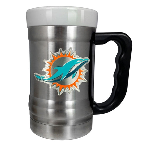 Miami Dolphins 15 oz Stainless Steel & Ceramic Fusion Coffee Mug w/ Metal Emblem