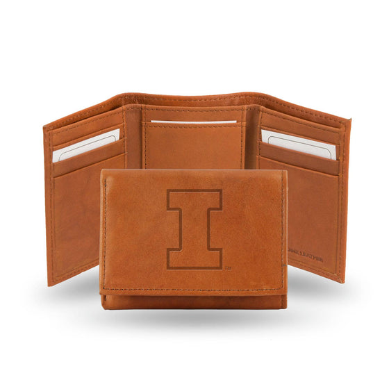 ILLINOIS Fighting Illini EMBOSSED LEATHER TRIFOLD (Rico) - 757 Sports Collectibles