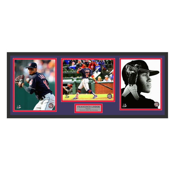Cleveland Indians Francisco Lindor 32x14 3 8x10 Photo Deluxe Framed Collage Piece