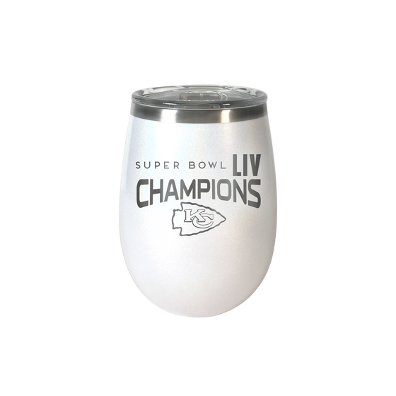Kansas City Chiefs Super Bowl LIV 54 Champions White Opal Etched 12oz Draft Vacuum Sealed Stainless Steel Cooler Tumbler