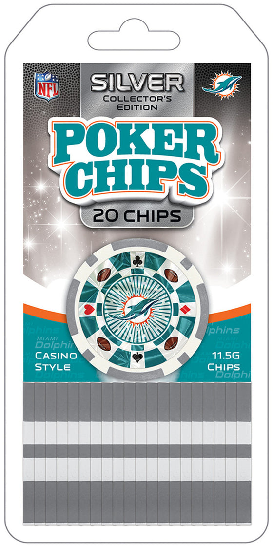 Miami Dolphins 20 Piece NFL Poker Chips - Silver Edition