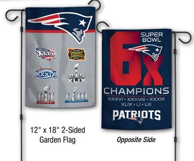New England Patriots Super Bowl 53 Champions 6-time Super Bowl Champions Garden Flag